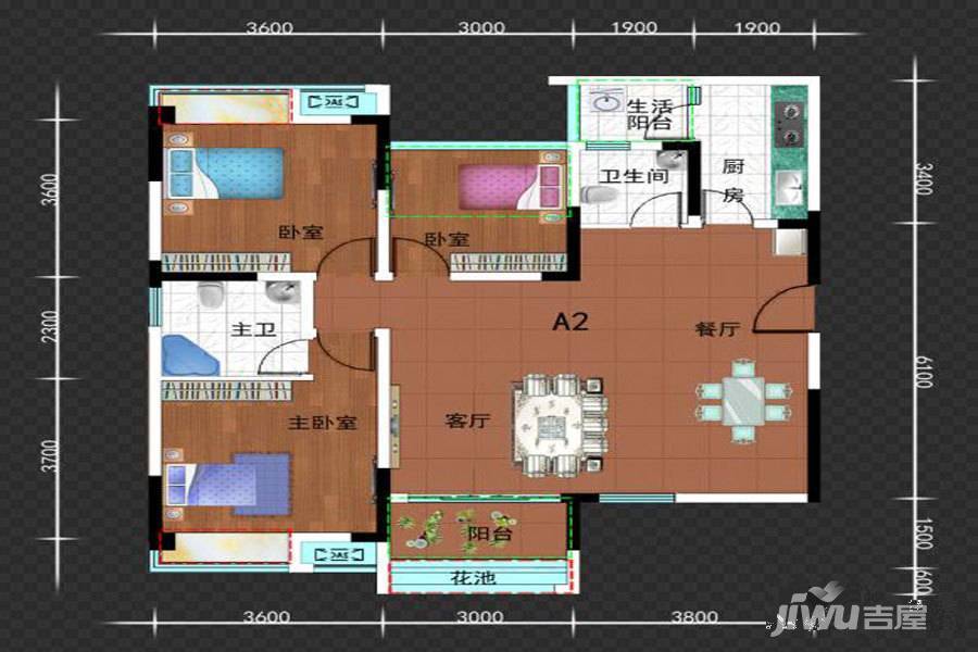 世纪滨江4期3室2厅2卫117.1㎡户型图