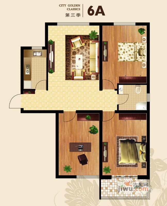 鹏渤城上城2室1厅1卫80㎡户型图