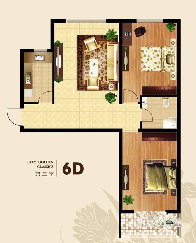 鹏渤城上城2室1厅1卫80㎡户型图