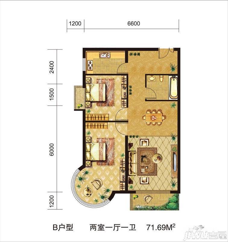 鸿盛凯旋门2室1厅1卫71.7㎡户型图