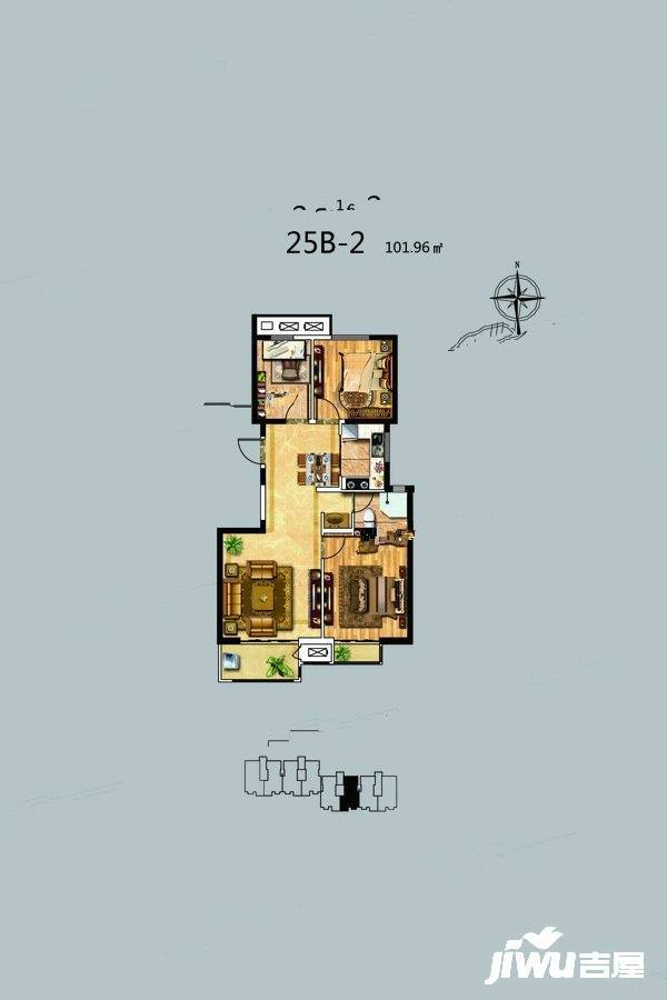 天地新城3室2厅1卫102㎡户型图