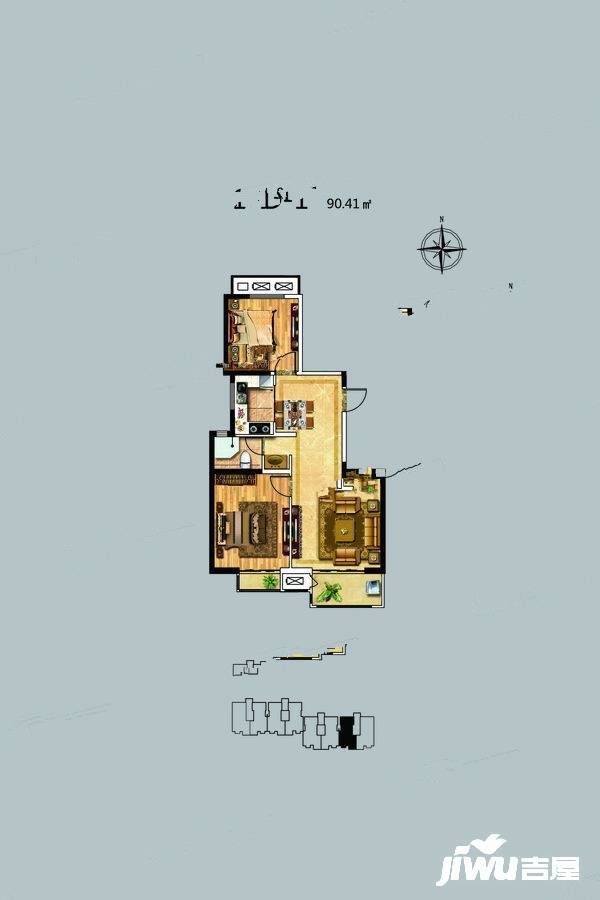 天地新城2室2厅1卫90.4㎡户型图