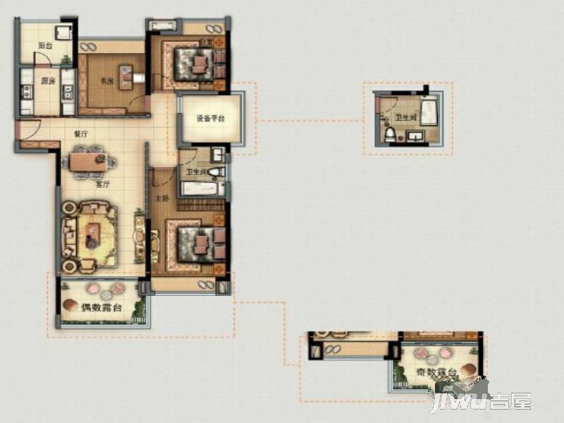 杭州天安富春硅谷3室2厅2卫102㎡户型图