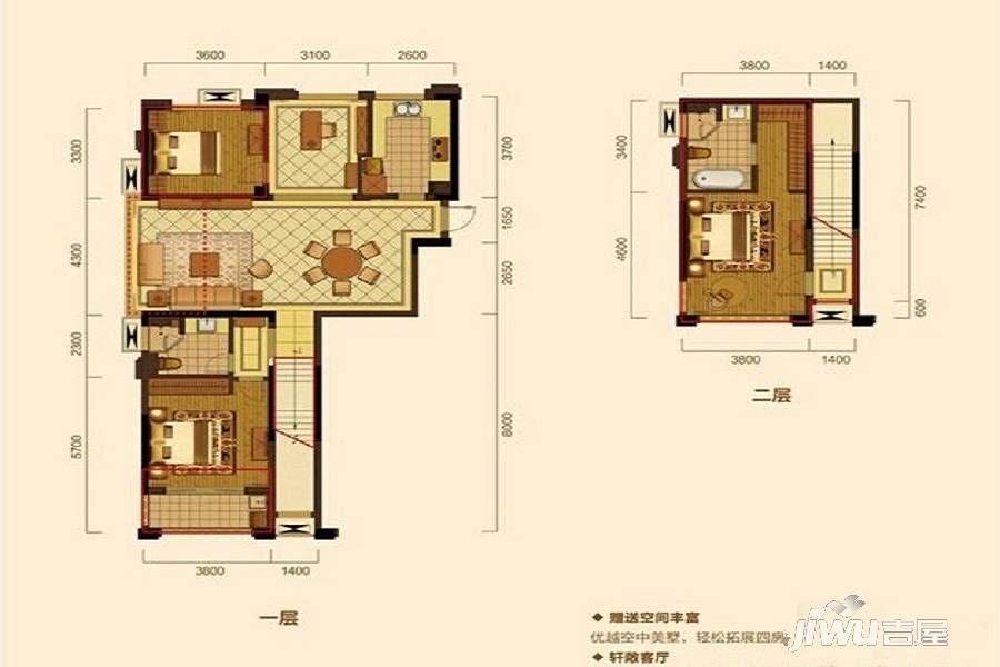 山水美庐3室2厅2卫104㎡户型图