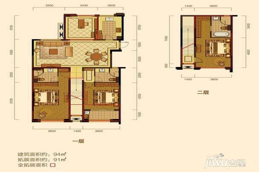 山水美庐3室2厅3卫94㎡户型图