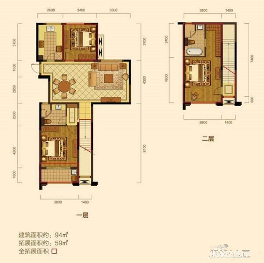 山水美庐3室2厅2卫94㎡户型图