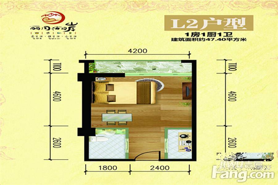 丽月湖岸1室0厅1卫47.4㎡户型图