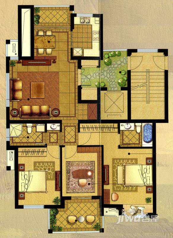 东方卢浮郡3室2厅2卫137㎡户型图