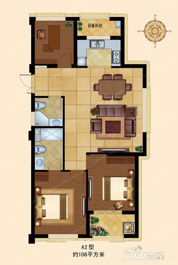 万里·世纪豪庭3室2厅2卫106㎡户型图