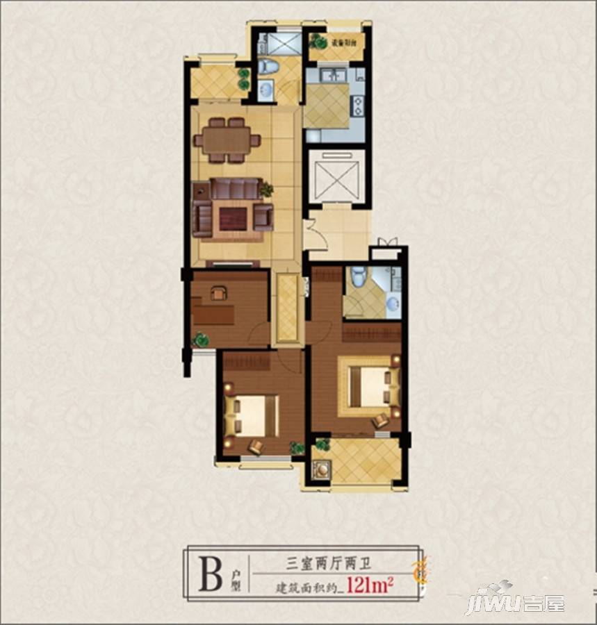 万里·世纪豪庭3室2厅2卫121㎡户型图