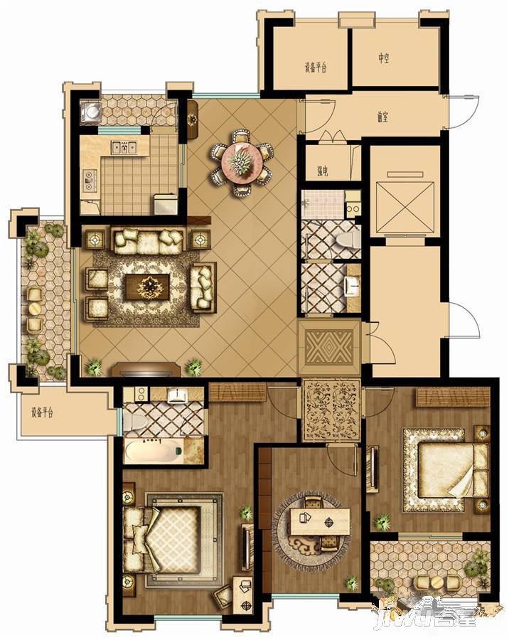 阳光威尼斯二期2室3厅2卫162㎡户型图