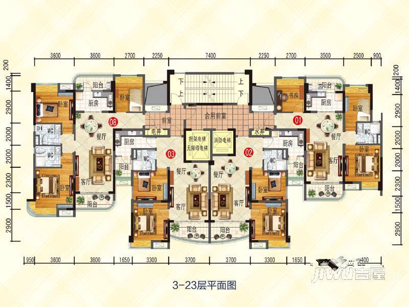 花溪碧桂园3室2厅2卫114㎡户型图