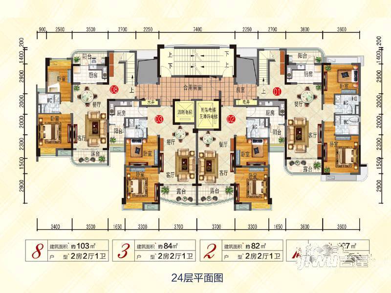 花溪碧桂园2室2厅2卫127㎡户型图