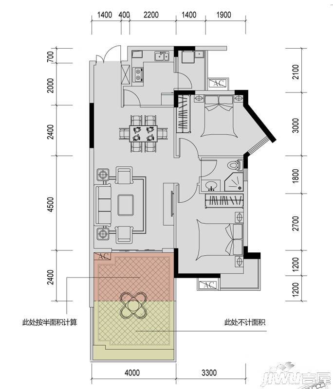 溪山御景2室2厅1卫87.3㎡户型图