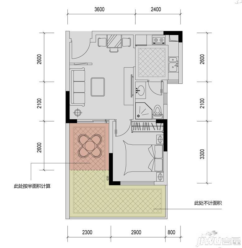 溪山御景1室1厅1卫51.6㎡户型图