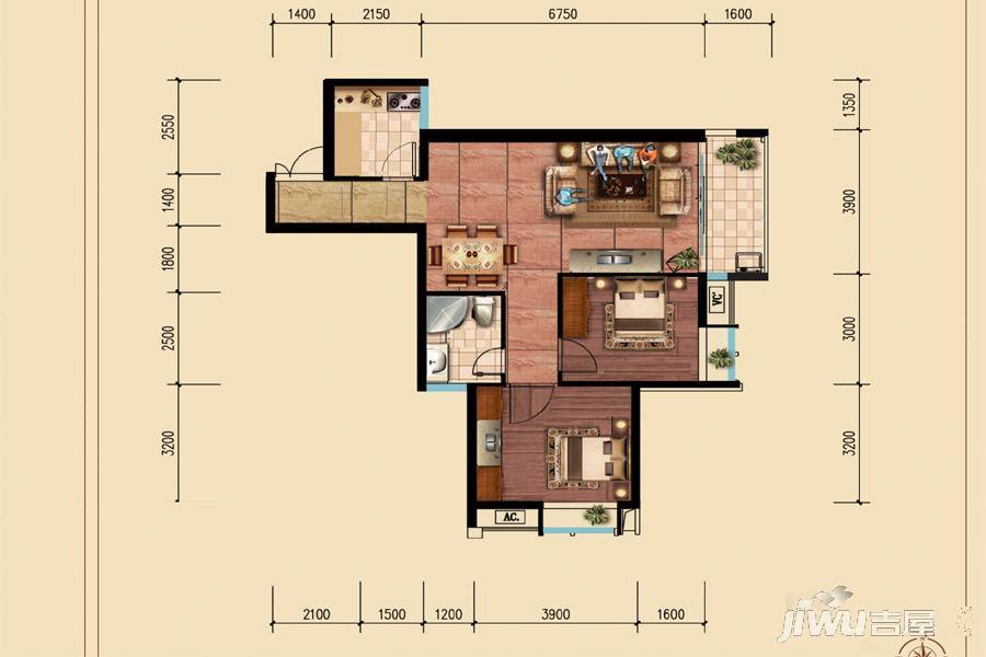 特兴青云都汇2室2厅1卫89.3㎡户型图