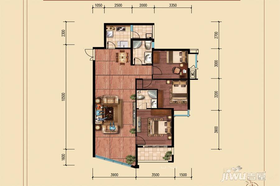 特兴青云都汇3室2厅2卫123.4㎡户型图