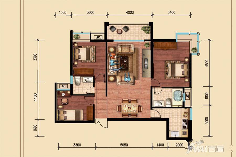 特兴青云都汇3室2厅2卫113.8㎡户型图