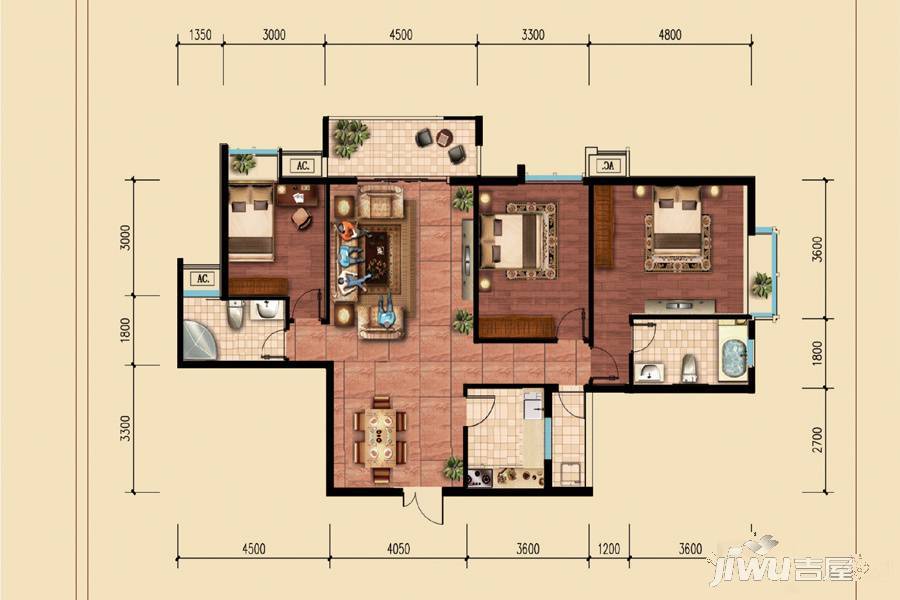 特兴青云都汇3室2厅2卫127.1㎡户型图