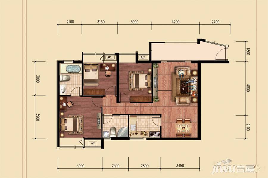 特兴青云都汇3室2厅2卫112.4㎡户型图