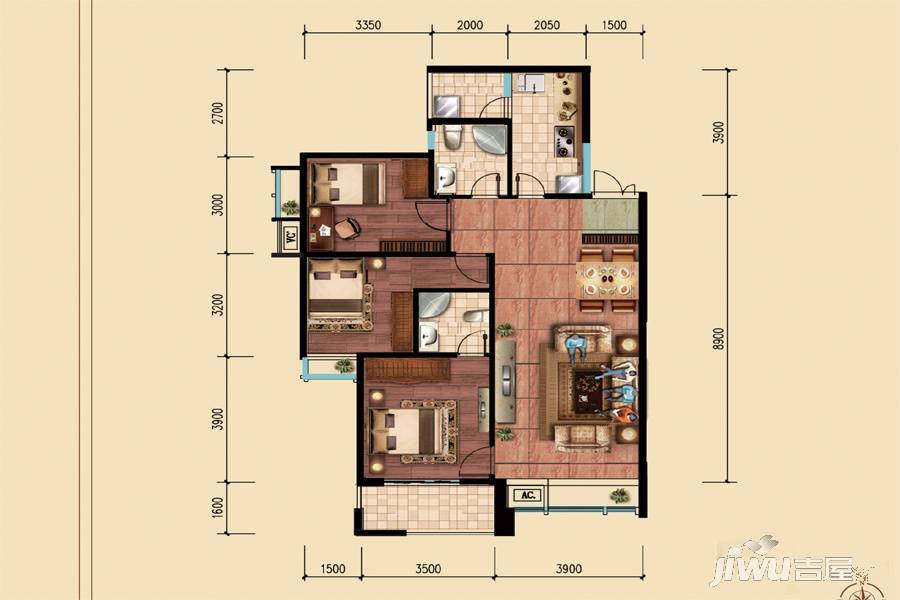 特兴青云都汇3室2厅2卫116.2㎡户型图