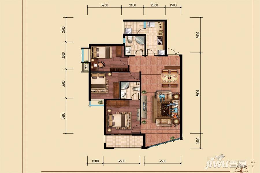 特兴青云都汇3室2厅2卫119.2㎡户型图