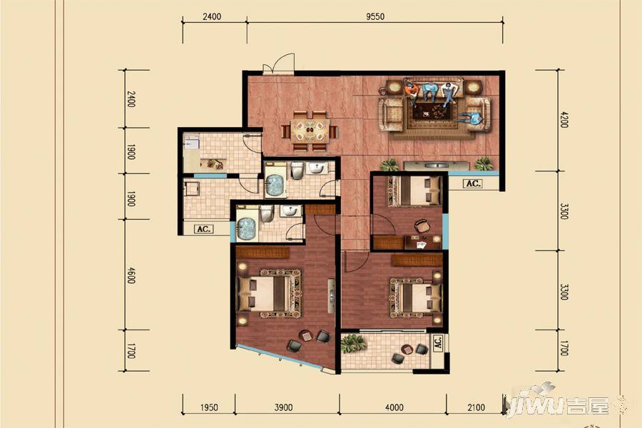 特兴青云都汇3室2厅2卫123.9㎡户型图