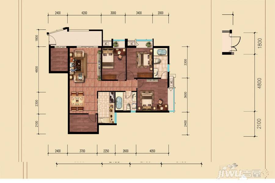 特兴青云都汇3室2厅2卫135.9㎡户型图