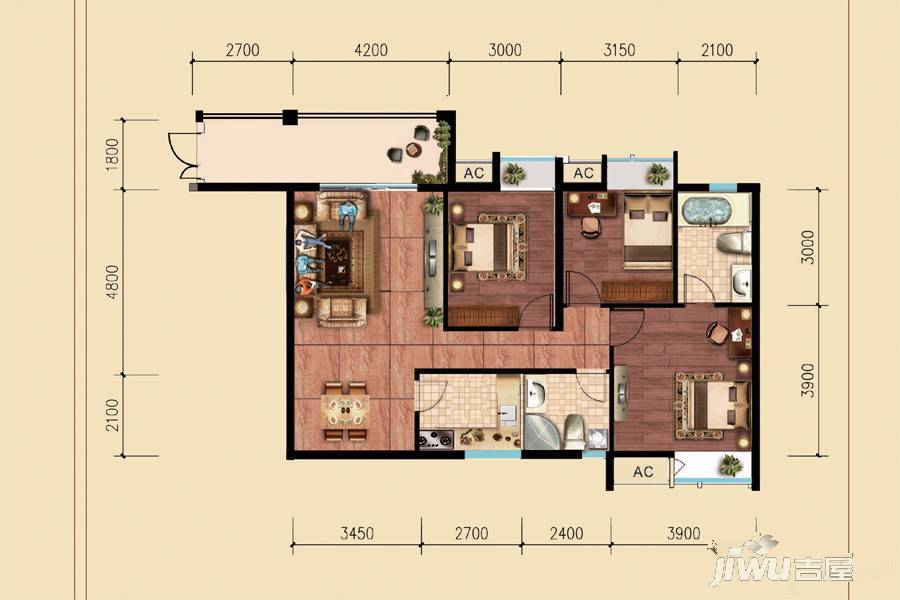 特兴青云都汇3室2厅2卫112.7㎡户型图