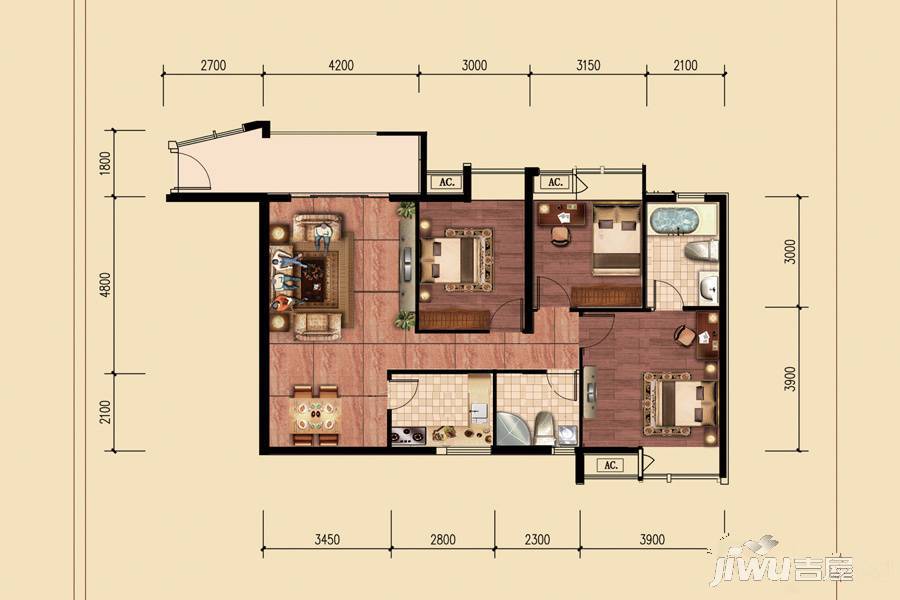 特兴青云都汇3室2厅2卫112.4㎡户型图