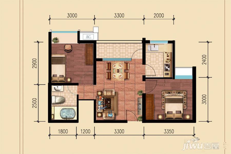 特兴青云都汇2室2厅1卫58.3㎡户型图