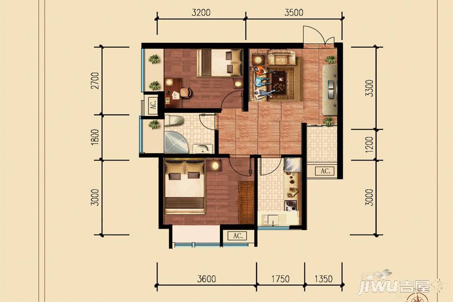 特兴青云都汇2室2厅1卫58.9㎡户型图