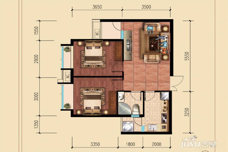 特兴青云都汇2室2厅1卫67.4㎡户型图