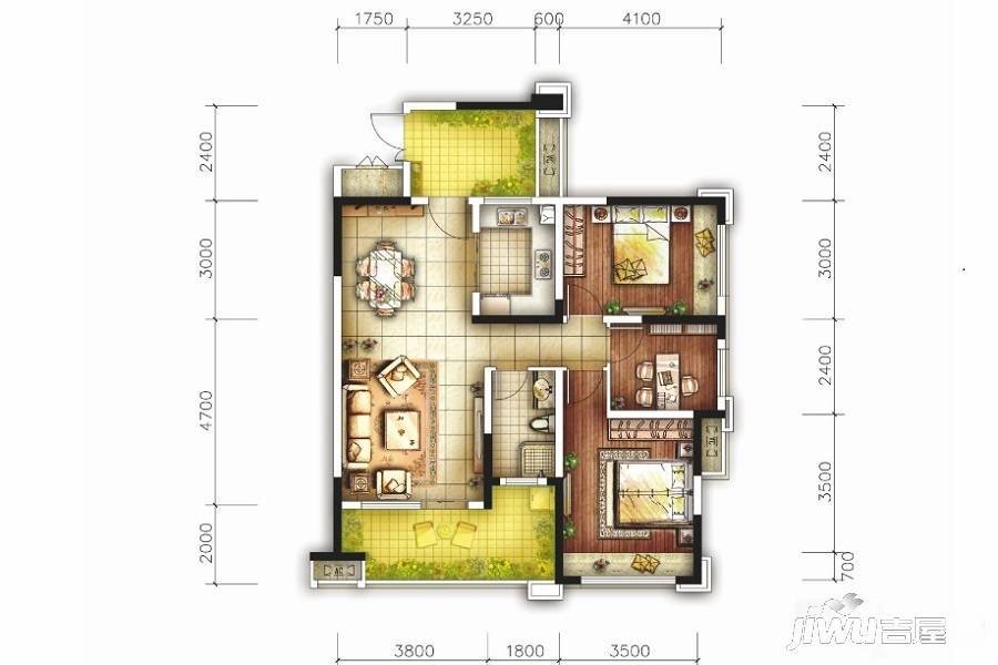 保利凤凰湾3室2厅1卫104.2㎡户型图