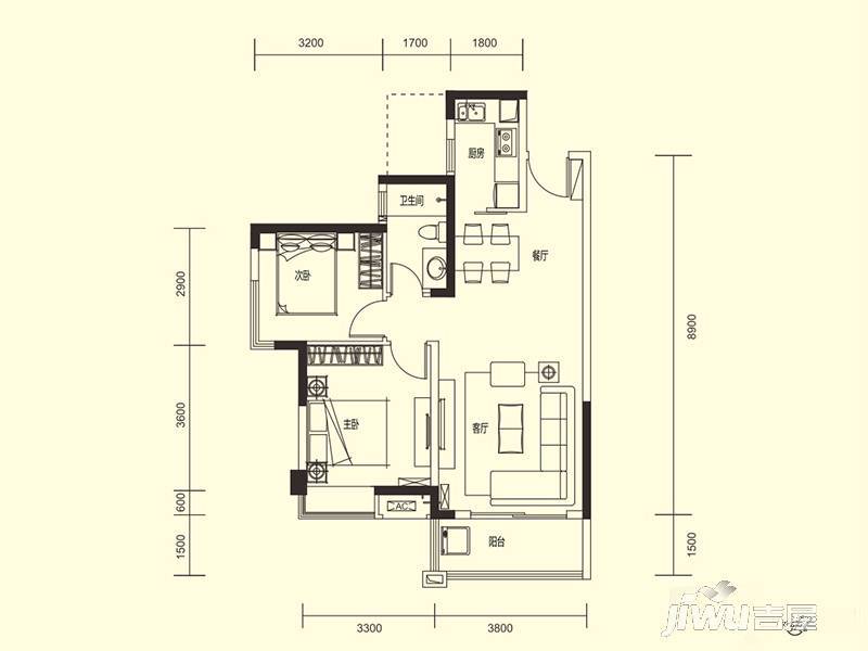 华润国际社区2室2厅1卫80㎡户型图