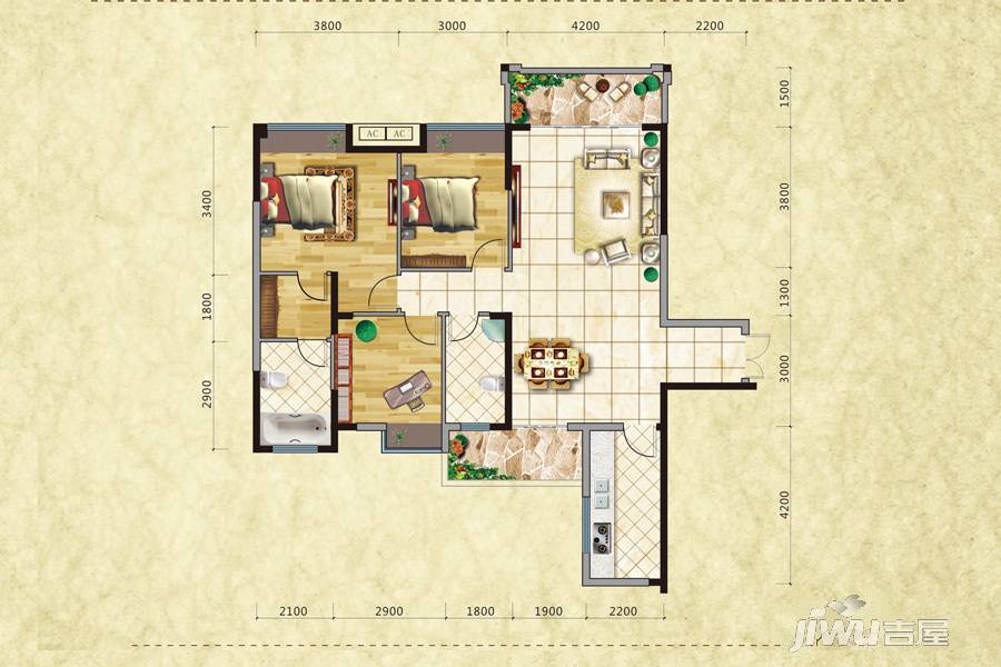 澜山壹号3室2厅2卫125.2㎡户型图