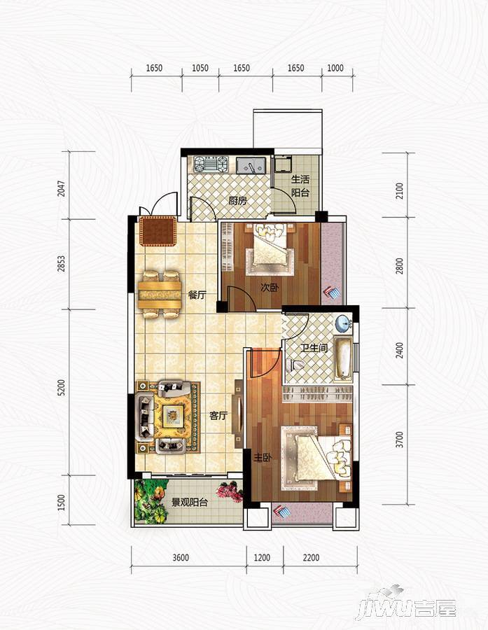 元琦林居2室2厅1卫80㎡户型图