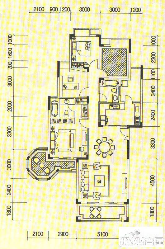 南山高地3室2厅2卫133.8㎡户型图