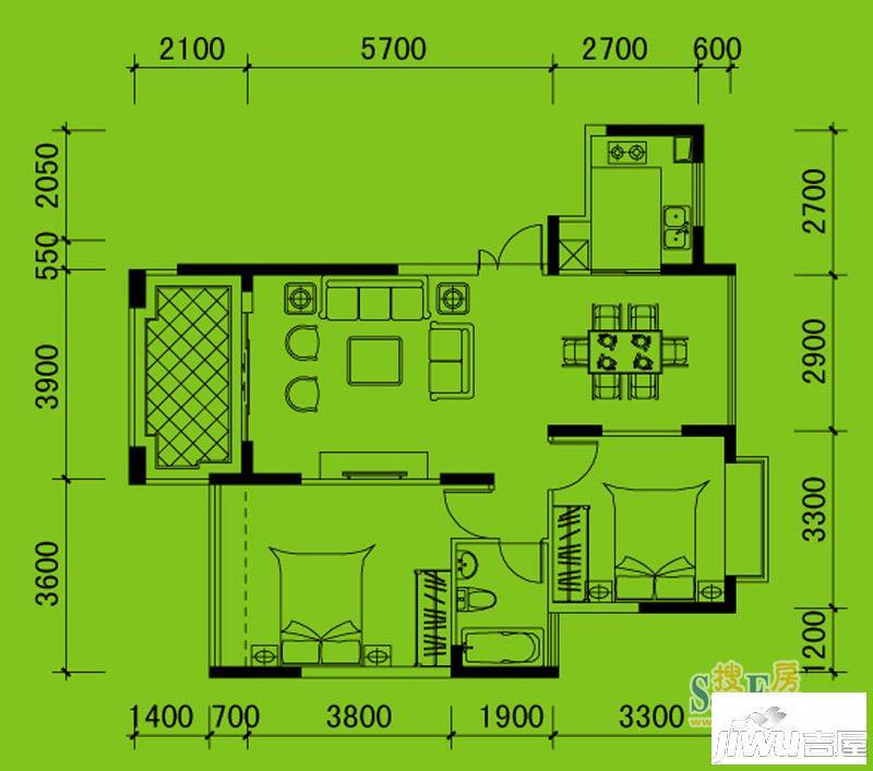 南山高地2室2厅1卫83.3㎡户型图