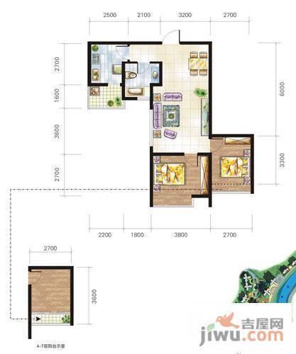 兴隆城市花园沐风园2室1厅1卫75㎡户型图