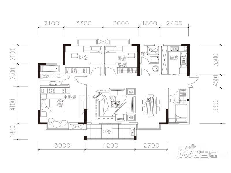 青果二期壹品峰景3室2厅2卫128.6㎡户型图