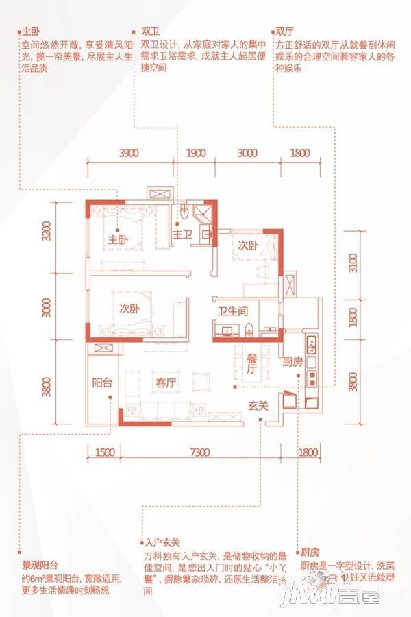 万科云岩大都会3室2厅1卫103㎡户型图