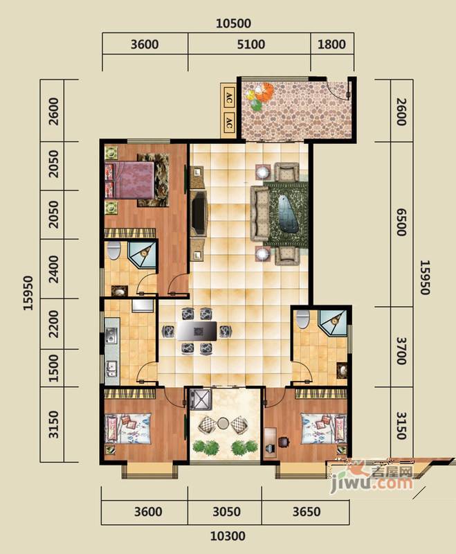 名门国际3室2厅2卫155㎡户型图