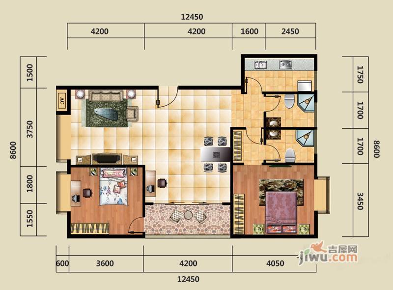 名门国际2室2厅2卫108㎡户型图