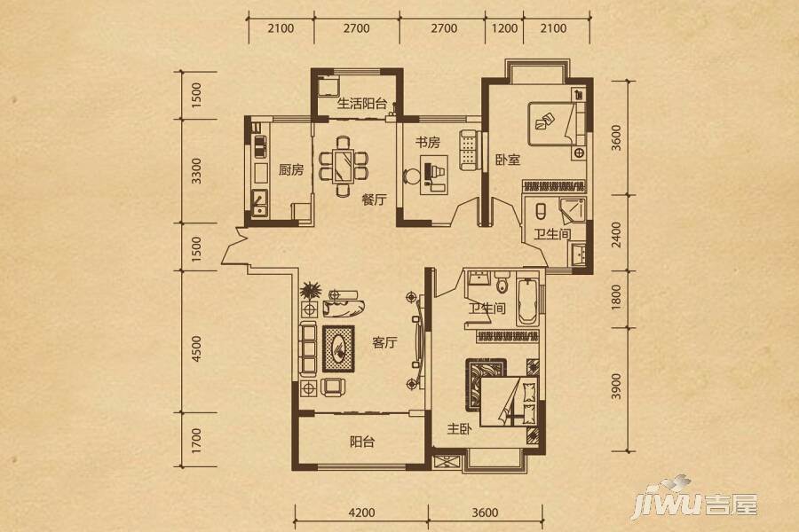 檀溪谷3室2厅2卫130.5㎡户型图