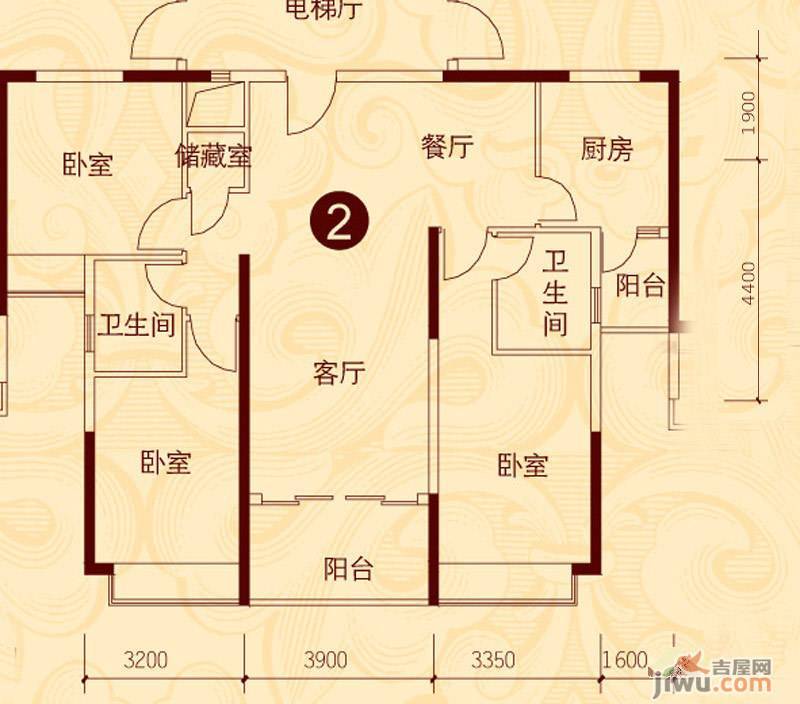 恒大城3室2厅2卫126.1㎡户型图