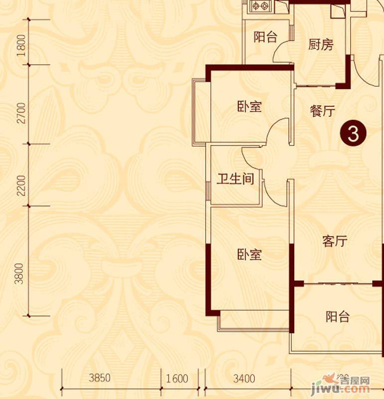 恒大城2室2厅1卫90㎡户型图