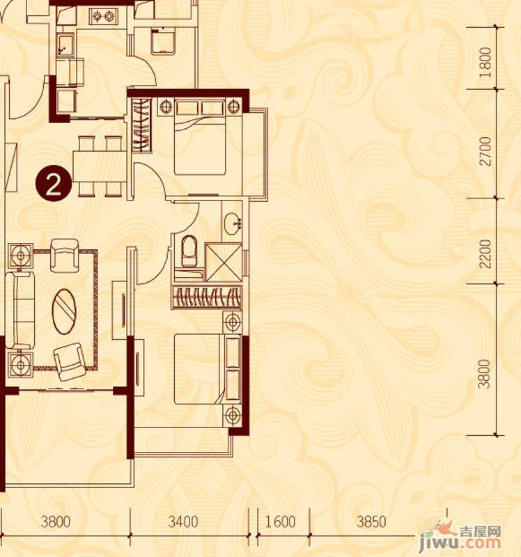 恒大城2室2厅1卫90㎡户型图