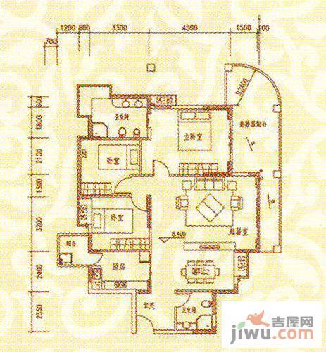 金龙国际花园3室2厅2卫125.6㎡户型图