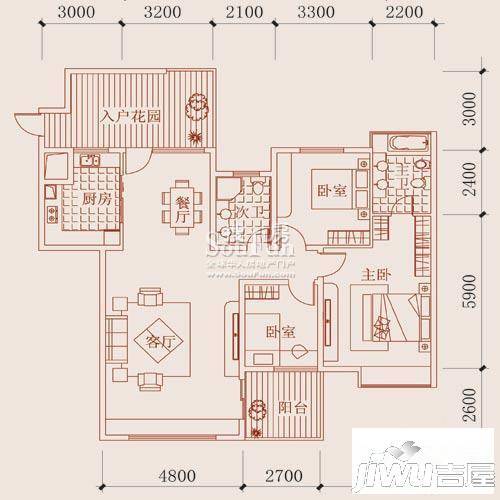 金龙国际花园3室2厅2卫151.5㎡户型图